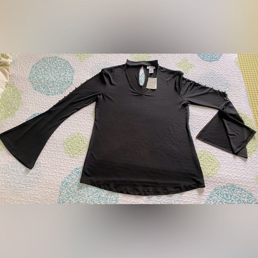 Carmen Marc Valvo Flared Sleeve Top